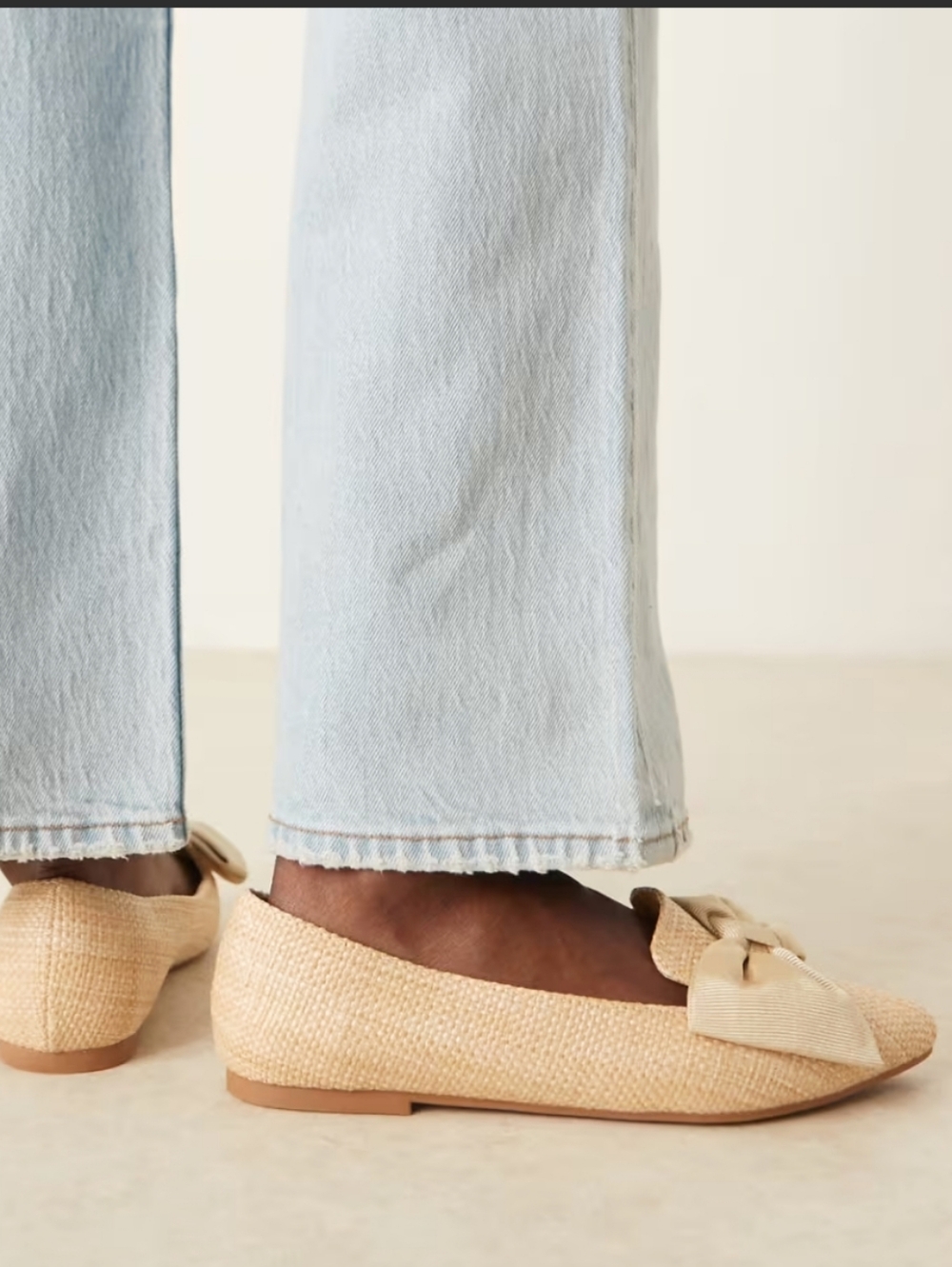 ASOS DESIGN Lake bow pointed ballet flats in natural raffia 7.5
